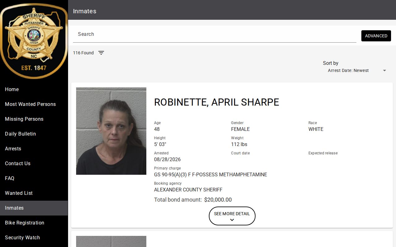 Official Alexander County inmate catalog source