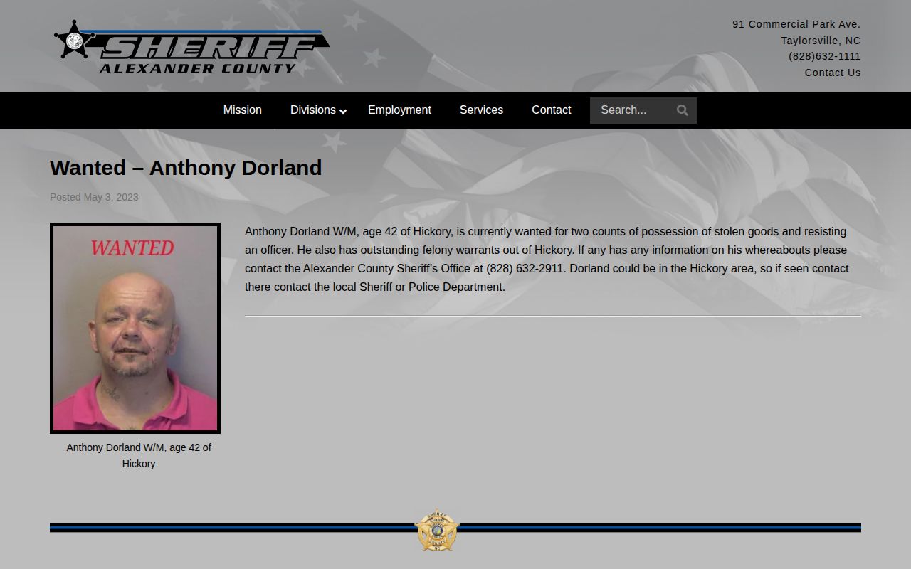 Official Alexander County Sheriff wanted notice source